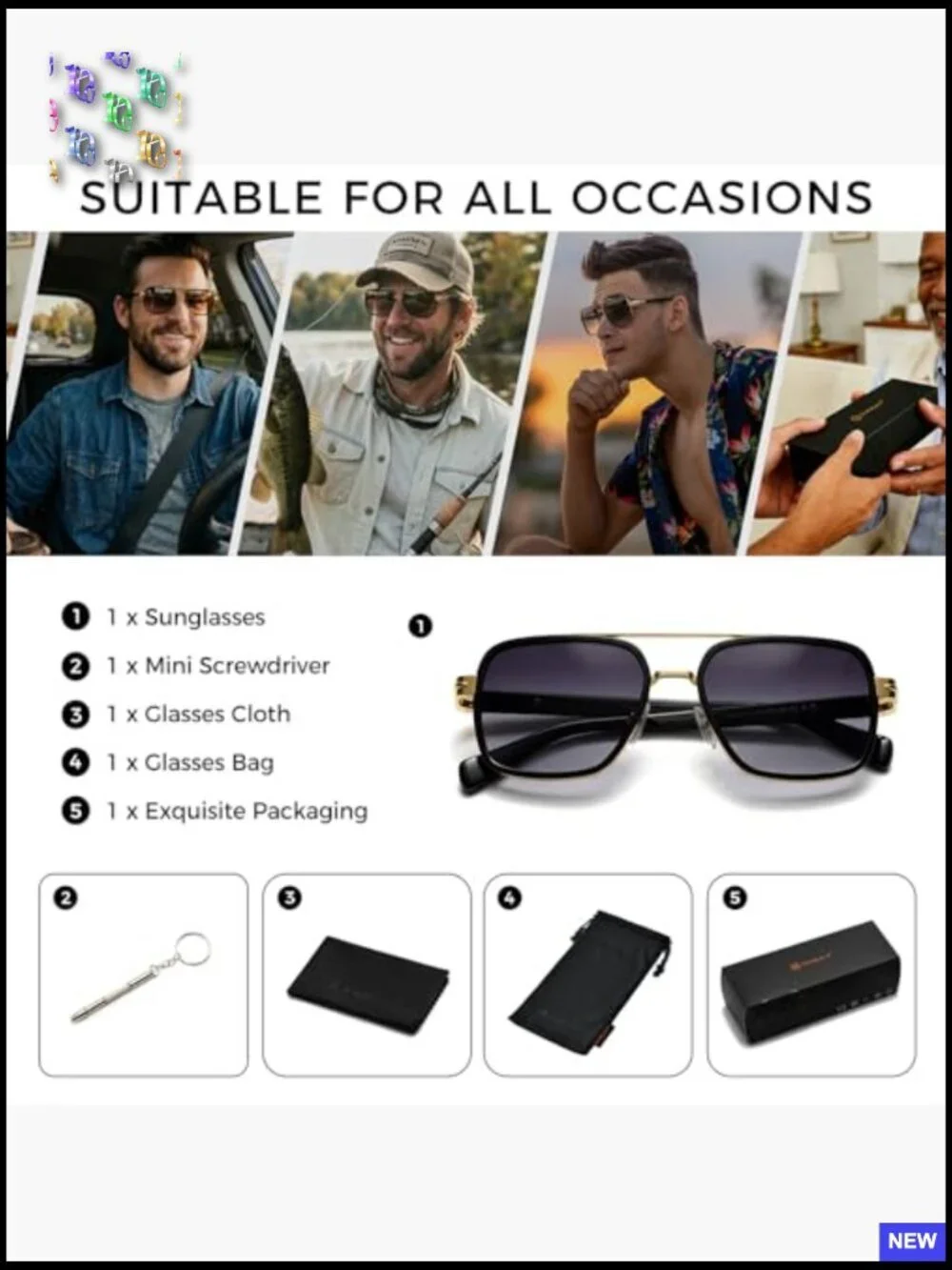Retro Square Double Bridge Aviator Polarized Sunglasses for Driving UV400